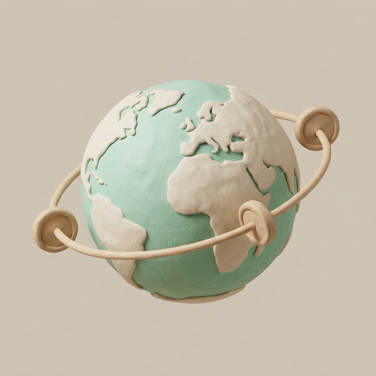 Clay globe with coins orbiting it