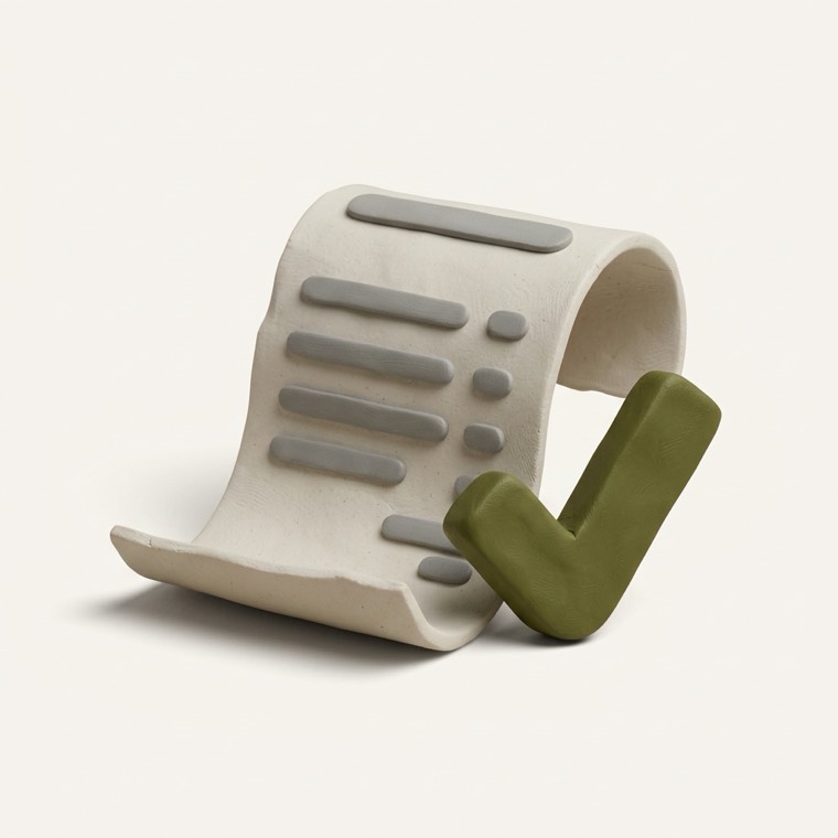 Clay model of a receipt with a green checkmark badge